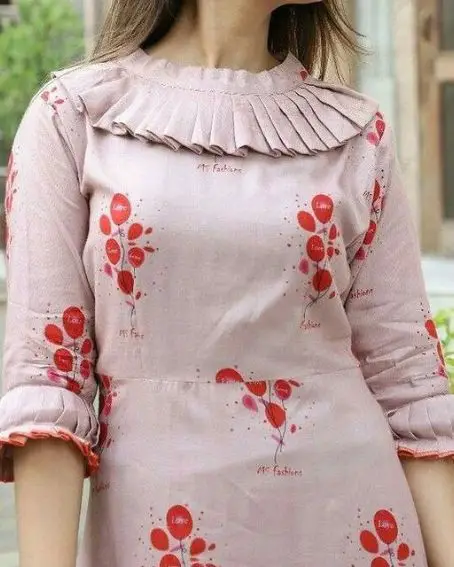Front Neck Kurti with Frilled Round Neck Pattern