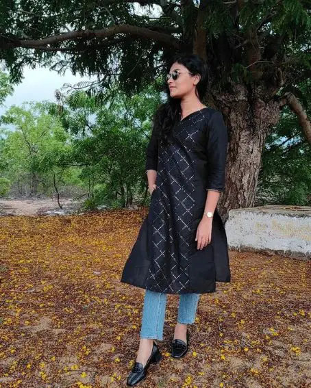 Front Sequence Work Long Black Kurti