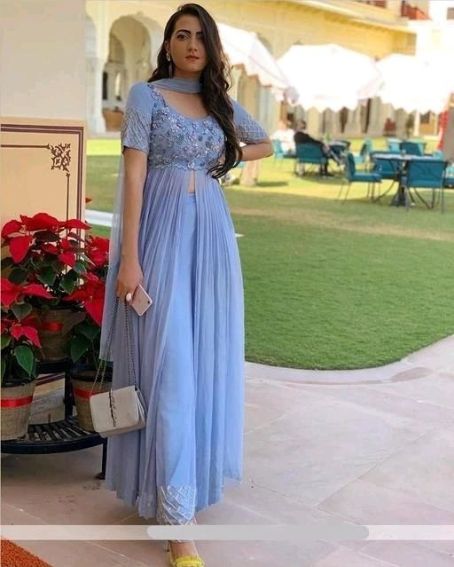 Front Slit Blue Short Sleeve Kurti