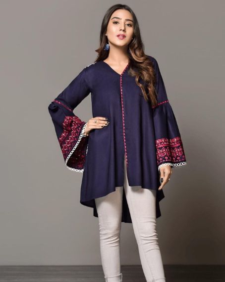 Front Slit V-Neck Kurti with Bell Sleeve