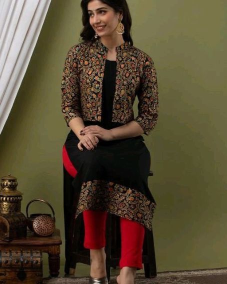 Full Printed Work Jacket for Black Kurti