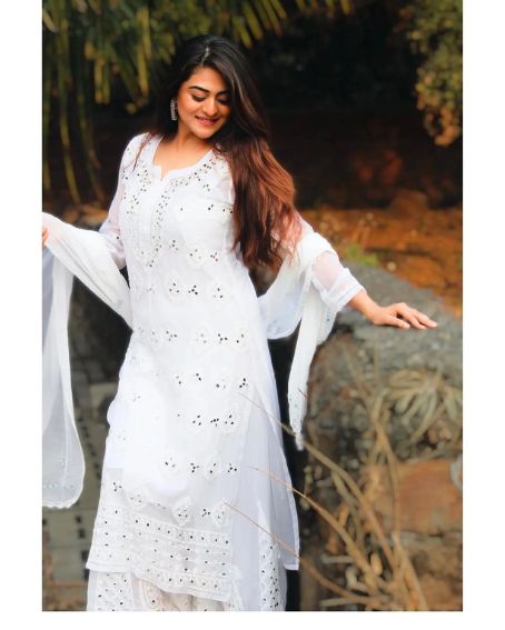 Georgette Chikankari Kurti with Heavy Mirror Work