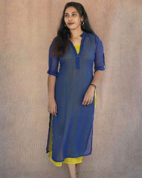 Georgette Collar Neck Slit Top