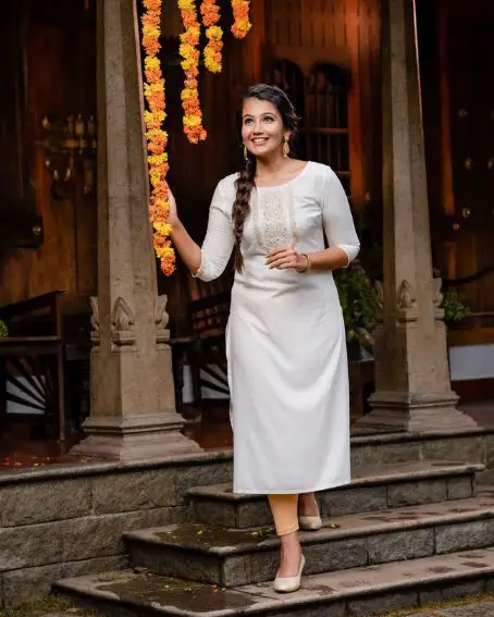Gold Zari Embroidery Kurti with Cute Boat Neck