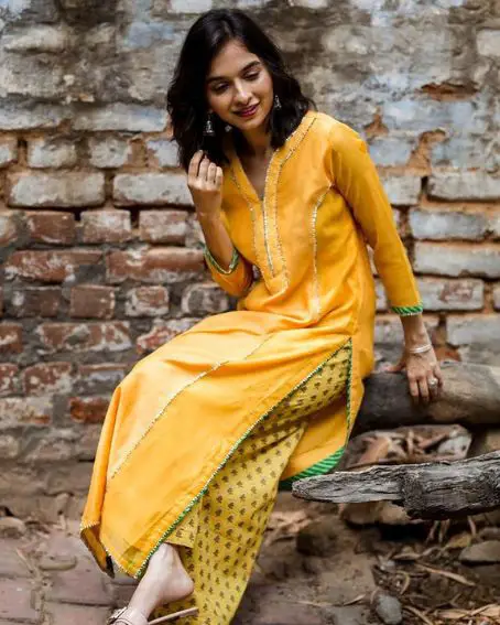 Gota Detailed Kurti with Block Printed Palazzo