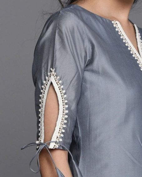 Gray Color Kurti with Open Cut Half Sleeves Design