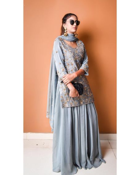 Hand Embroidery Short Kurti with Georgette Skirt