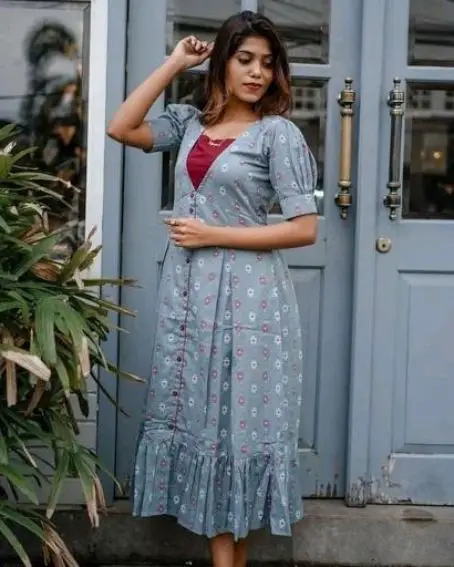 Hemline Frill Short Sleeve Kurti
