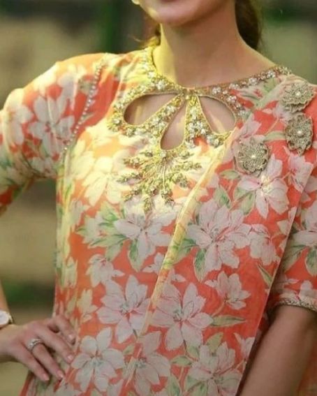 High Neck with Floral Open Cut Design for Kurti