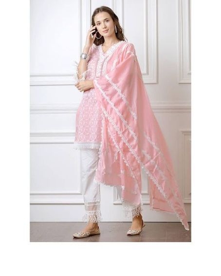 Intricate Floral Lace Neckline Kurti