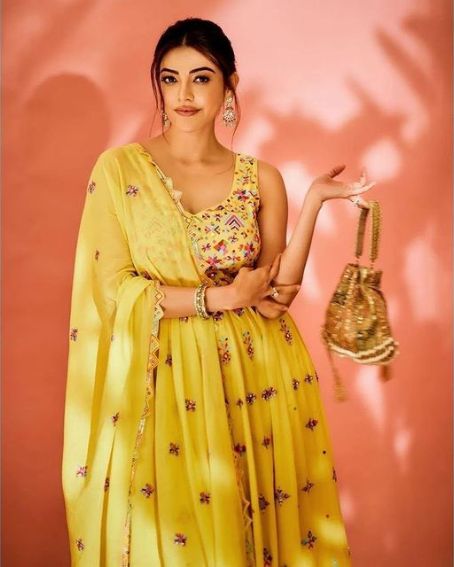 Kajal Agarwal in a Beautiful Yellow Kurti for Haldi