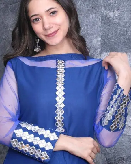 Kurti Boat Neck Design with Transparent Net Fabric