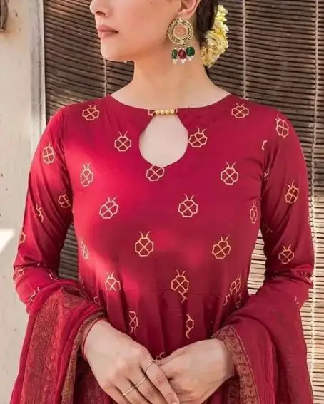 Kurtis Front Round Neck Design with a Small Circle