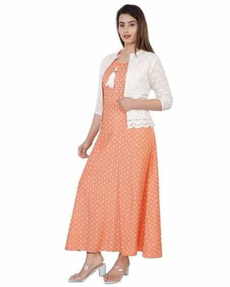 Lace-Type Short White Jacket for Orange Kurti