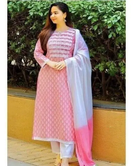 Lace Work on Front Three-Quarter Kurti