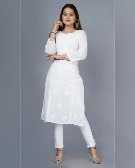 Lakhnavi Fabric, Embroidered Straight Kurta Set Design