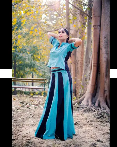Light and Dark Blue Kurti and Skirt
