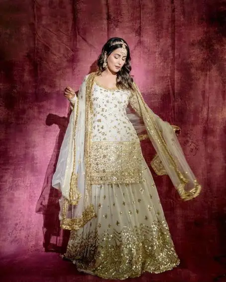 Lovely White Pakistani Kurti and Lehenga with Golden Embroidery