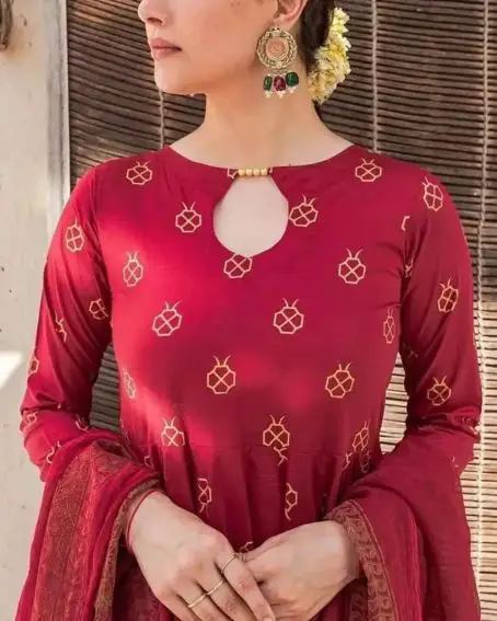 Maroon Kurti with Round Cut Open Design Attached with Beads