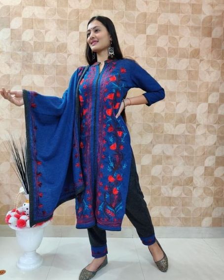 Orange Floral Motif Woollen Kurti