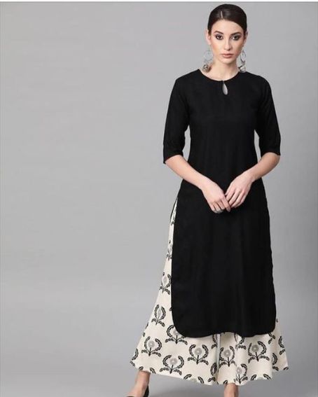Plain Black Kurti with Keyhole
