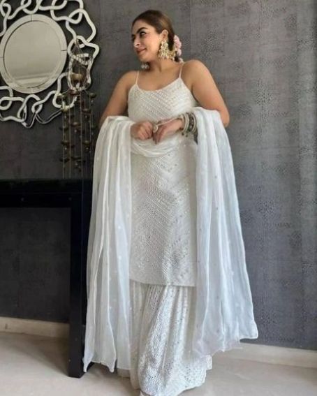 Plain White Bridal Wear Kurti Set Design with Sleeveless