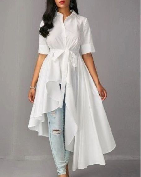 Plain White Up and Down Kurti with Collared Neck Design