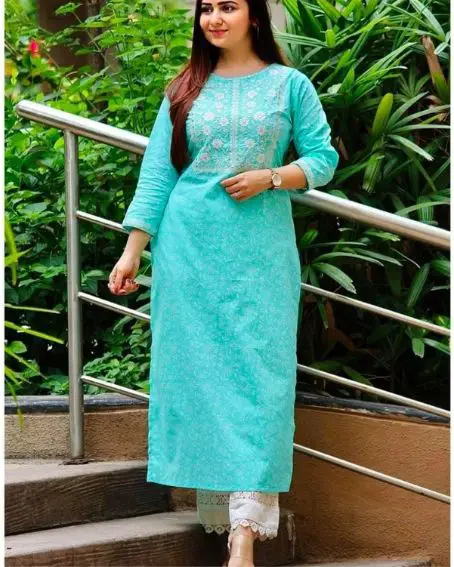 Pure Cotton Stretch Style Neck Embroidery Kurti