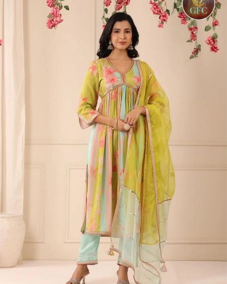 Pure Muslin Digital Print Naira Cut Kurti with Border Sequence