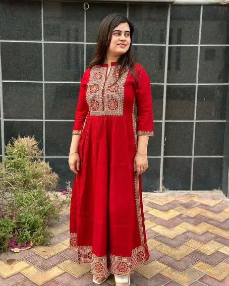 Radiant Red Color Naira Cut Kurti Design