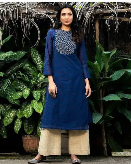 Rayon Slub Kurti with Neck Embroidery Work