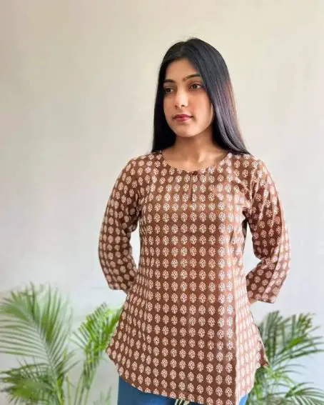 Round Neck Chocolate Brown Short Kurti