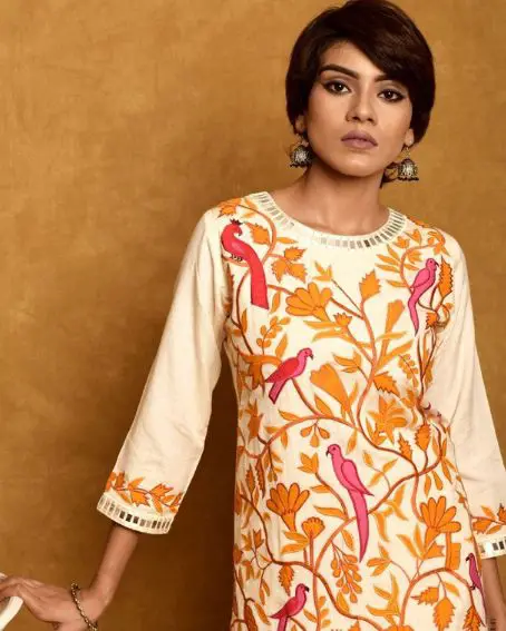 Round Neck Mirror Work Embellishment Kurti