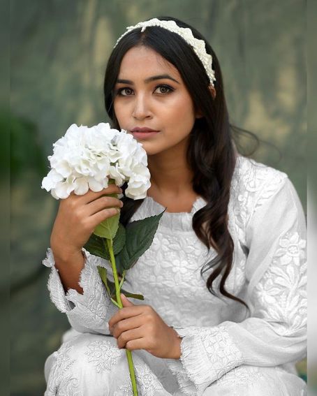 Round Ruffle Neck White Chikankari Kurti