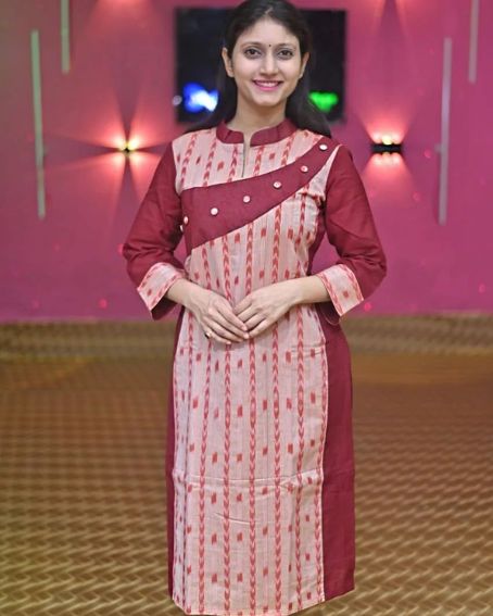 Sambalpuri Kurti Neck Design with Collar Neck Design