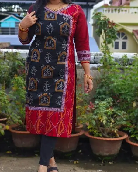 Sambalpuri Kurti with Beautiful Neck Design with Piping