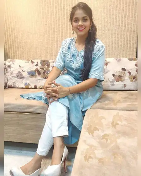 Short Hand Neck Embroidery Blue Kurti