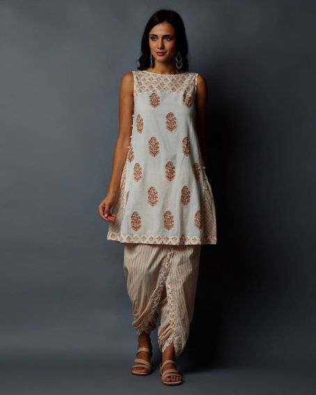 Short Length Sleeveless Kurti with Boat Neck and Doti Pant