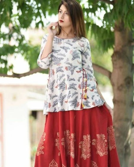 Side Dori Style Kurti with Skirt