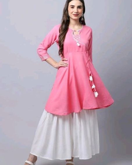 Side Tassel Work Pink Short Sleeve Kurti