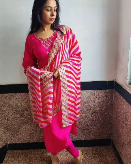 Silk Fabric Magenta Kurta with Mirror Work