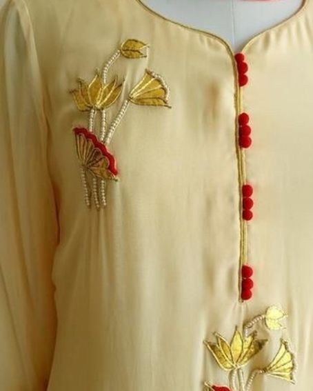 Simple and Classy Golden Piping Borders Kurti with Potli Buttons