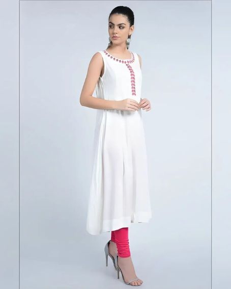 Simple and Sweet Plain White Kurti with Neck Design
