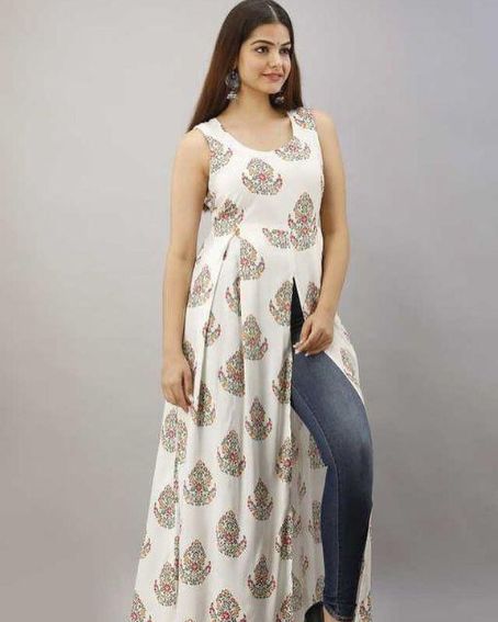 Sleeveless Long Kurti Style with Jeans