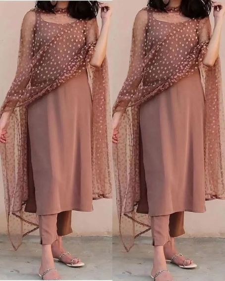 Sleeveless Plain Long Kurti with Sequel Pant