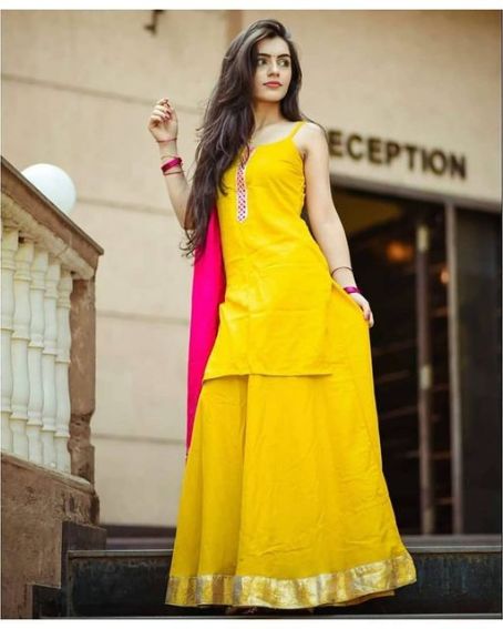 Sphegati Strap Short Kurti with Gold Border Skirt