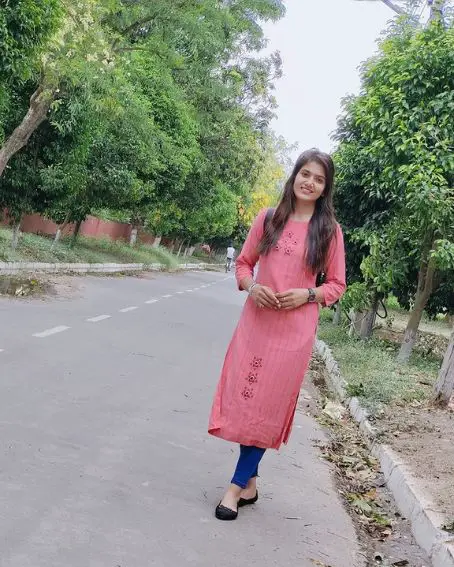 Star Print Beige Long Kurti with Jeans