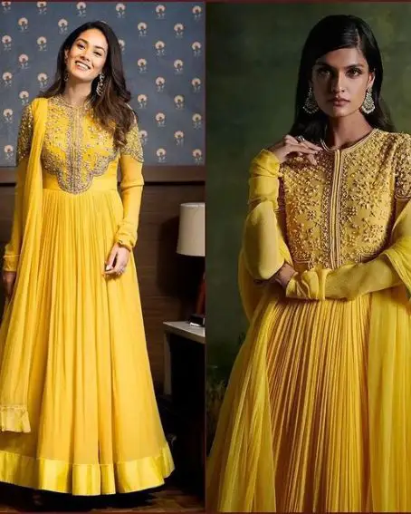 Stunning Pleated Long Kurti with Full Sleeves and Embroidery Neck Design