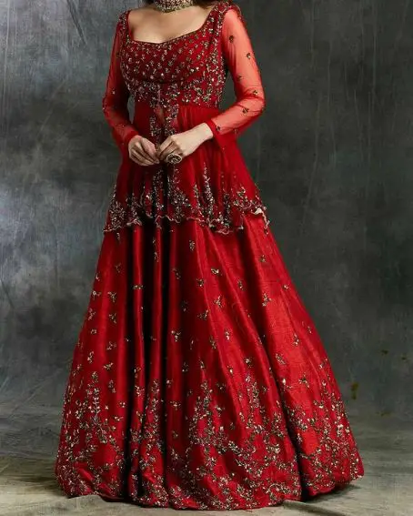 Stunning Red Kurti with Lehenga for Weddings