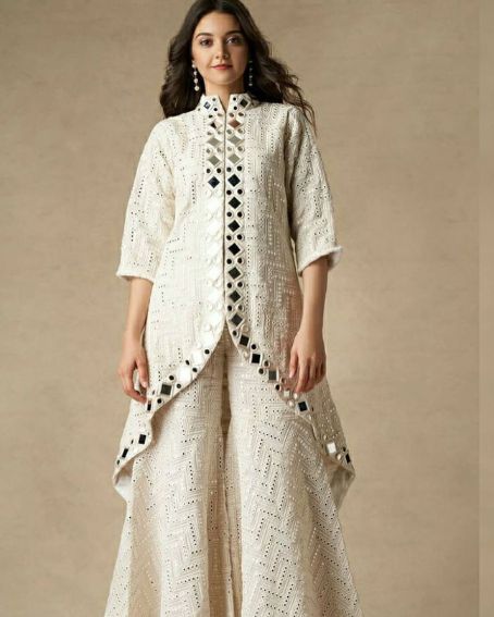 Tail-Cut Creamy White Chikankari Kurti
